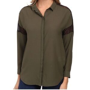NWT! Calvin Klein Jeans Olive Lace Inset Shirt